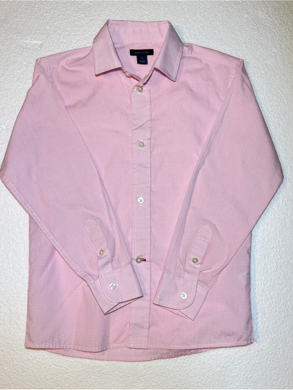 Tommy Hilfiger Boy’s Long Sleeve Dress Shirt Pink/White Gingham 7